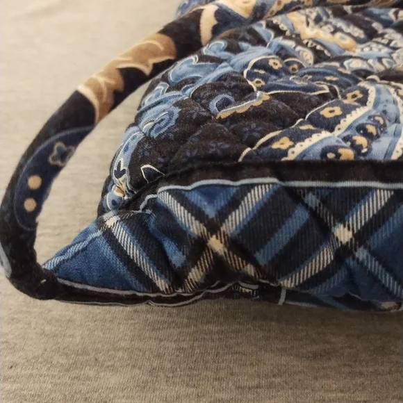 Vera Bradley Drawstring Backpack Blue Floral and Plaid Pattern - Picture 13 of 16